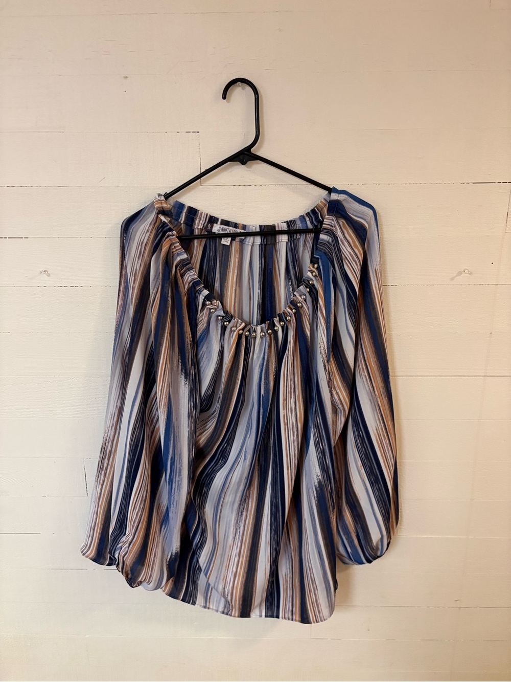 Jennifer Lopez 1X Blue Stripe Peasant Blouse NWT Plus Size